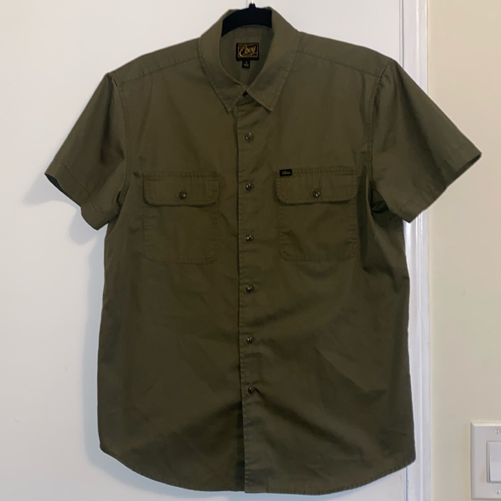 Obey army green button down shirt